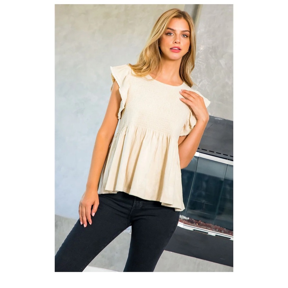 THML Liora Suede Flutter Sleeve Top